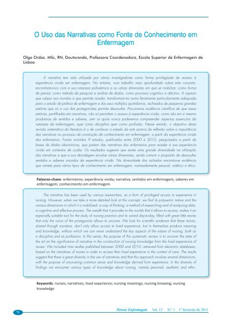 O Uso das Narrativas como Fonte de Conhecimento em Enfermagem
