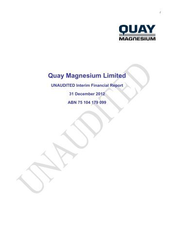 2012 Half Year Report - Quay Magnesium