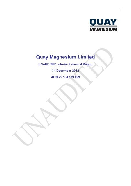 2012 Half Year Report - Quay Magnesium