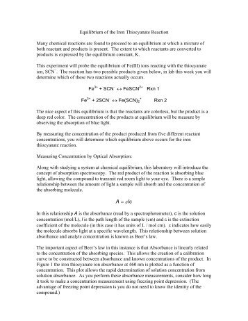 Equilibrium of the Iron Thiocyanate Reaction Many chemical ...