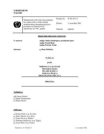 Predmet Kvocka i drugi (IT-98-30-1) - Presuda 2. novembar ... - ICTY
