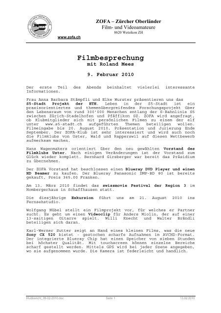 Klubbericht vom 9. Februar 2010.pdf - ZOFA