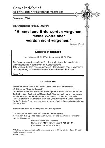 Die Gemeindebriefe aus dem Jahr 2004 - Kirchengemeinde ...