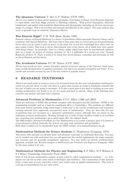 University of Cambridge's Mathematical Reading List