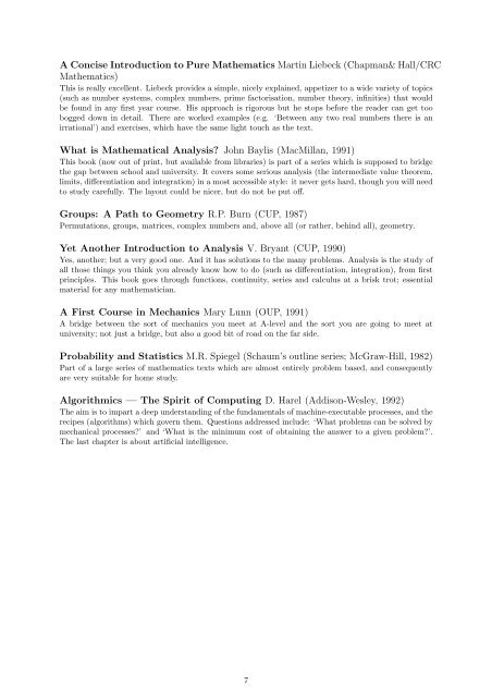 University of Cambridge's Mathematical Reading List