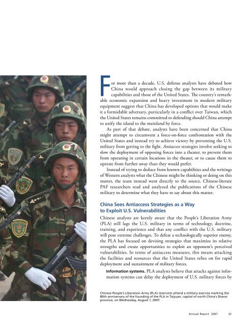 RAND Project AIR FORCE Annual Report 2007 - RAND Corporation