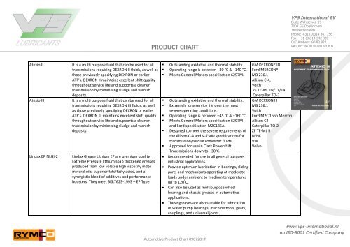 product chart - VPS Lubricants