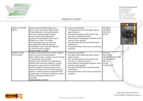 product chart - VPS Lubricants