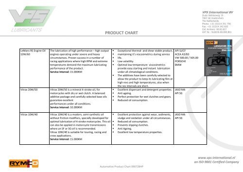product chart - VPS Lubricants