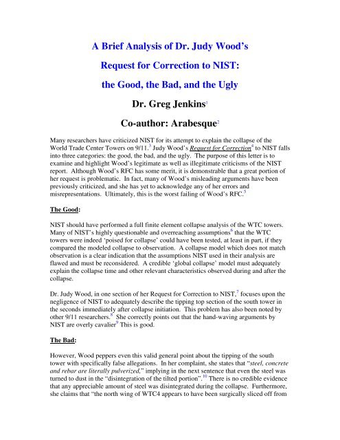 A Brief Analysis of Dr. Judy Wood's Request for Correction to NIST ...
