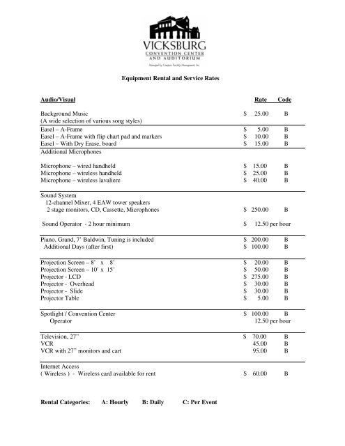 Equipment Rental Price List PDF 