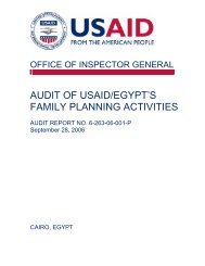 Audit of USAID/Egypt's Family Planning Activities - US Agency For ...