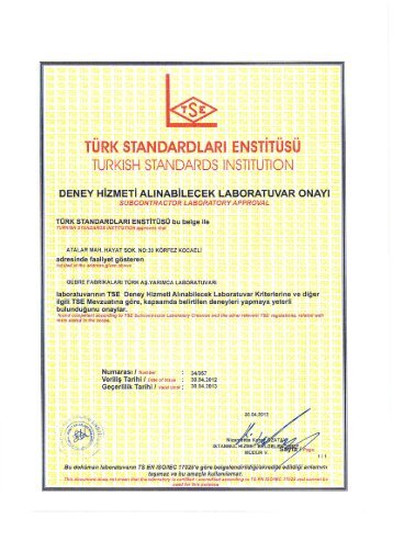 tse deney hizmeti alınabilecek laboratuvar onayı