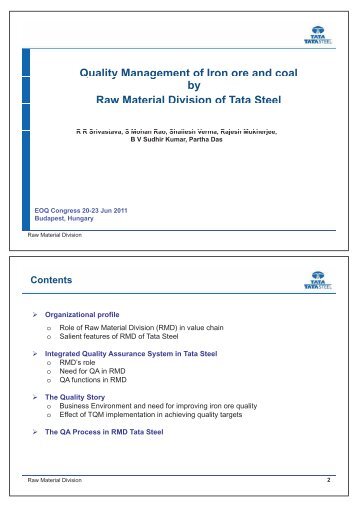 Quality Management of Iron ore and coal by Raw Material ... - EOQ