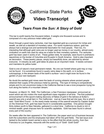 Video Transcript Tears From the Sun: A Story of Gold