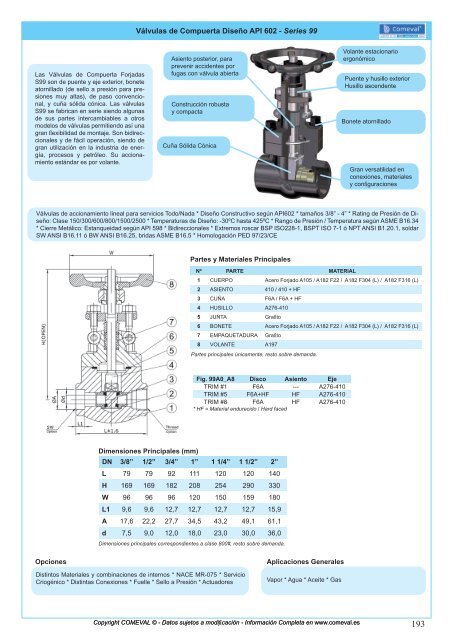 VÃ¡lvulas de Compuerta DiseÃ±o API 602 - Series 99 - COMEVAL