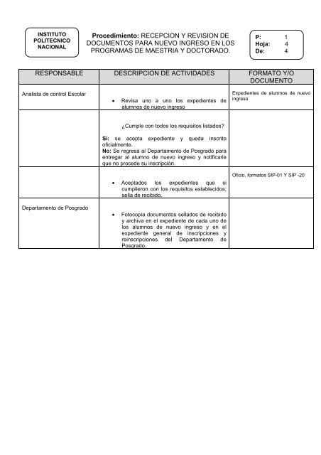 Procedimiento: RECEPCION Y REVISION DE DOCUMENTOS ...