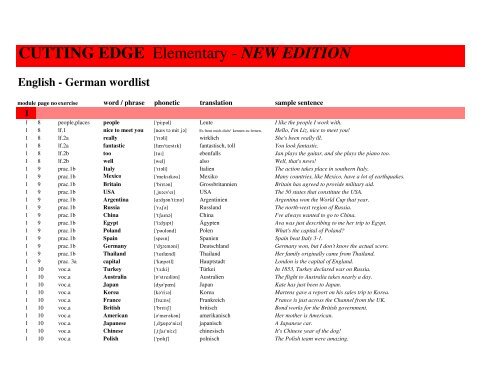 English-German Wordlist - Pearson Schweiz AG