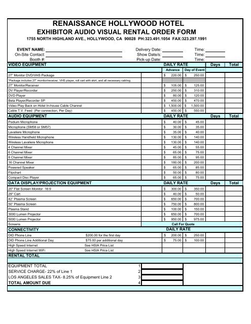 Electrical Service & Overhead Rigging Order Form - Tradeshow ...