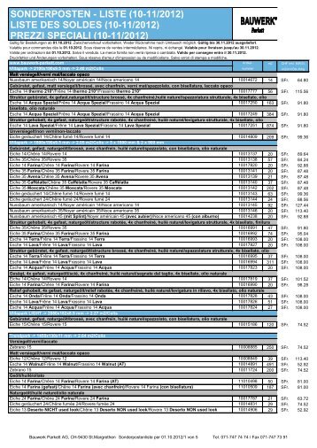 (10-11/2012) liste des soldes (10-11/2012) - Parkett-Reno