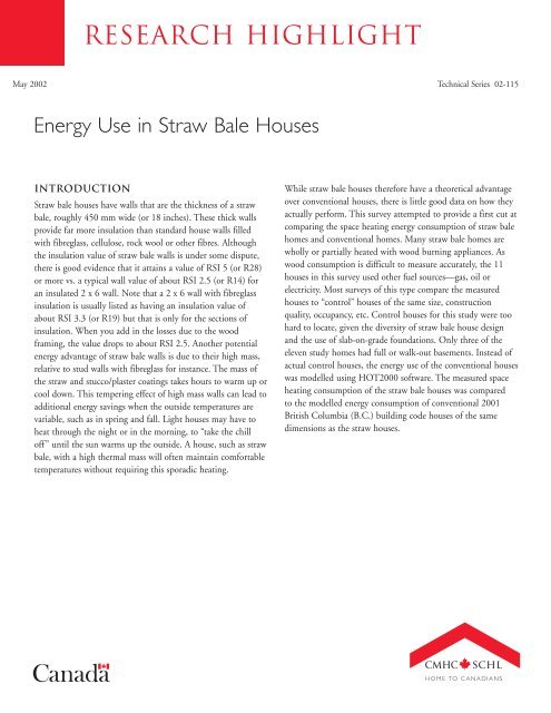 Energy Use in Straw Bale Houses - SCHL