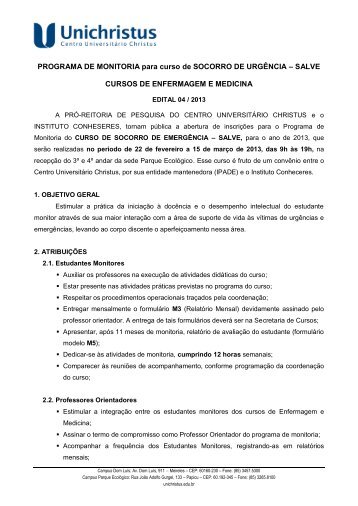 PLANO DE AULAS - Faculdade Christus