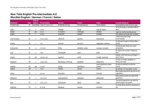 English German Italian French Wordlist A Z Pearson Schweiz Ag