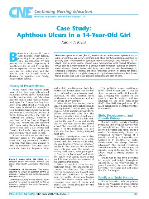 Case Study Aphthous Ulcers In A 14 Year Old Girl Karlin T Krebs
