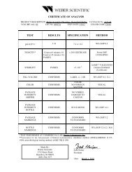 certificate of analysis test results specification ... - Weber Scientific