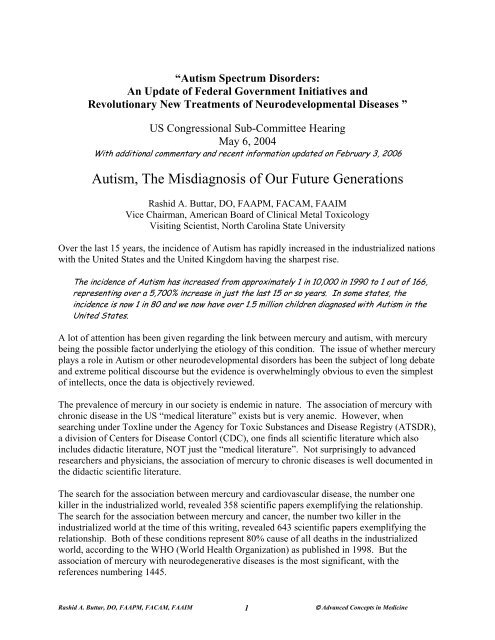 Autism, The Misdiagnosis of Our Future Generations - Center for ...