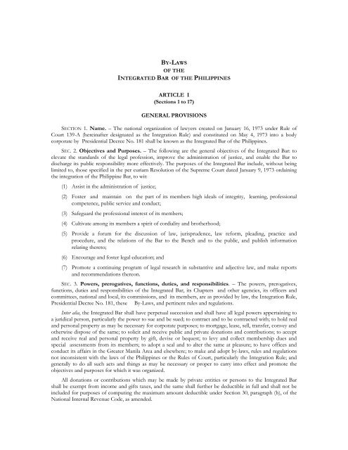 ARTICLE I (Sections 1 To 17) GENERAL PROVISIONS ... - Ibp.ph