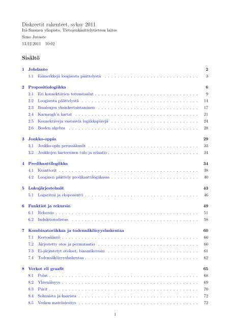 Diskreetit rakenteet, syksy 2011 SisÃ¤ltÃ¶ - TietojenkÃ¤sittelytieteen ...