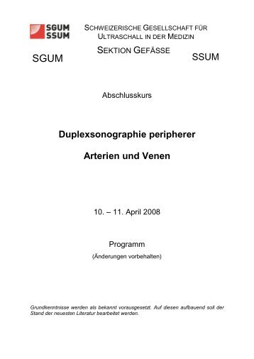 SSUM Duplexsonographie peripherer Arterien und Venen - SGUM