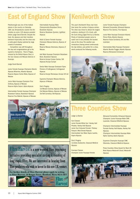 Alpaca World Magazine Summer 2005 - Classical MileEnd Alpacas