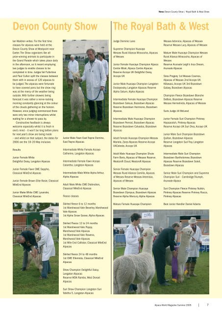 Alpaca World Magazine Summer 2005 - Classical MileEnd Alpacas