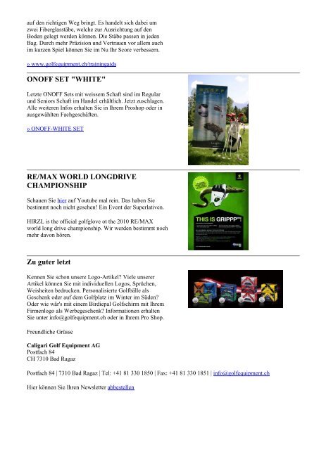 Newsletter Nr. 3, 20. September 2010 - Caligari Golf Equipment AG