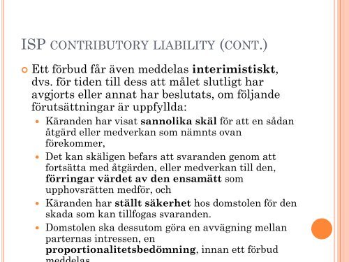 ISP LIABILITY IN SWEDEN