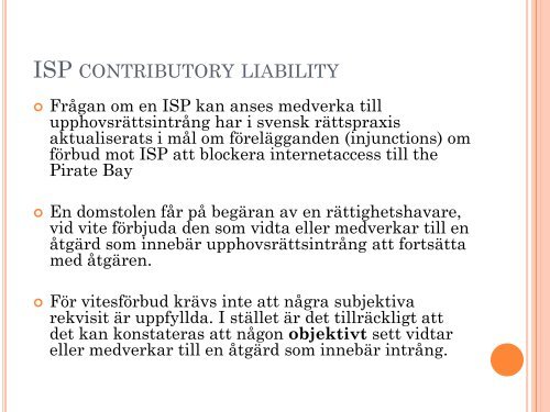 ISP LIABILITY IN SWEDEN