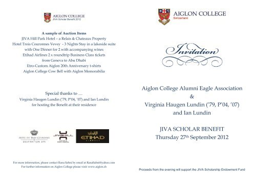 ('79, P'04, '07) and Ian Lundin JIVA SCHOLAR ... - Aiglon College