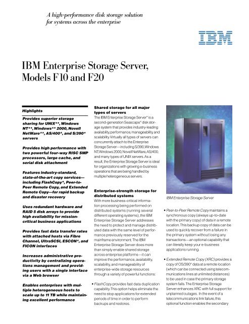 IBM Enterprise Storage Server, Models F10 and F20