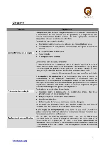 Glossário - TSESME Toolkit