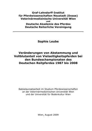 Sophie Leube Veränderungen von Abstammung und Vollblutanteil ...