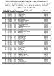 winter (november) - 2011 examination result - Institute of Cost and ...