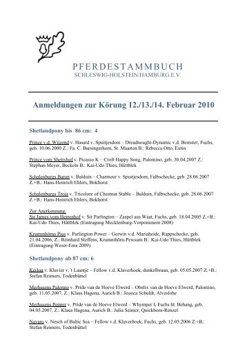 Palomino: 1 - Pferdestammbuch Schleswig-Holstein/Hamburg eV
