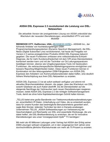ASSIA DSL Expresse 2.3 revolutioniert die Leistung von ... - ASSIA Inc.