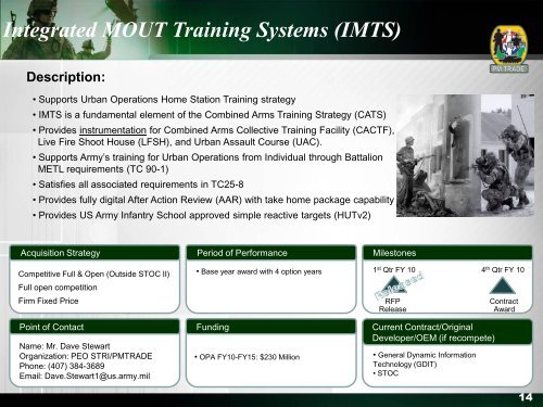 20 January 2010 PM TRADE Brief - PEO STRI - U.S. Army