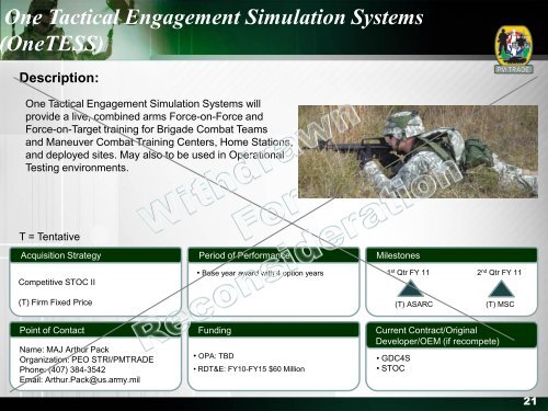 20 January 2010 PM TRADE Brief - PEO STRI - U.S. Army