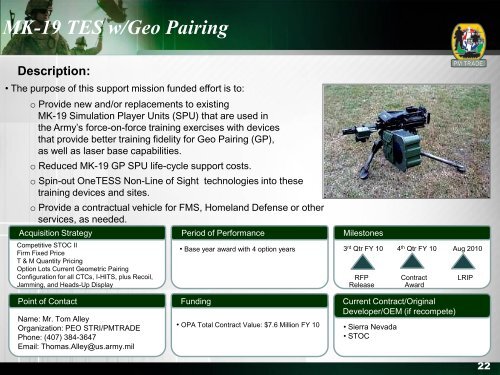 20 January 2010 PM TRADE Brief - PEO STRI - U.S. Army