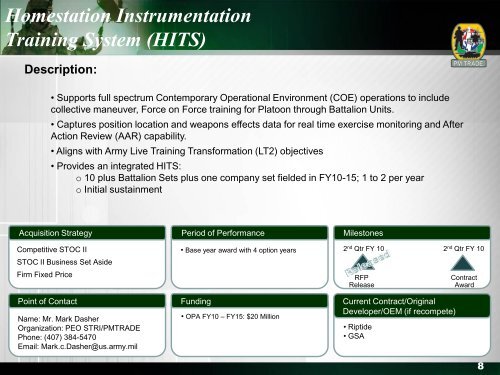 20 January 2010 PM TRADE Brief - PEO STRI - U.S. Army