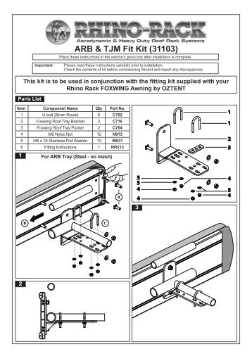 Fitting Instructions for ARB & TJM Fit Kit 31103 - Offroad obchod
